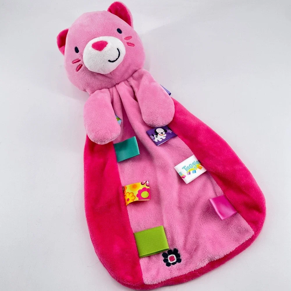 Taggies Pink Cat Kitty Sensory Plush Lovey Security Blanket Loops Rattle 2015